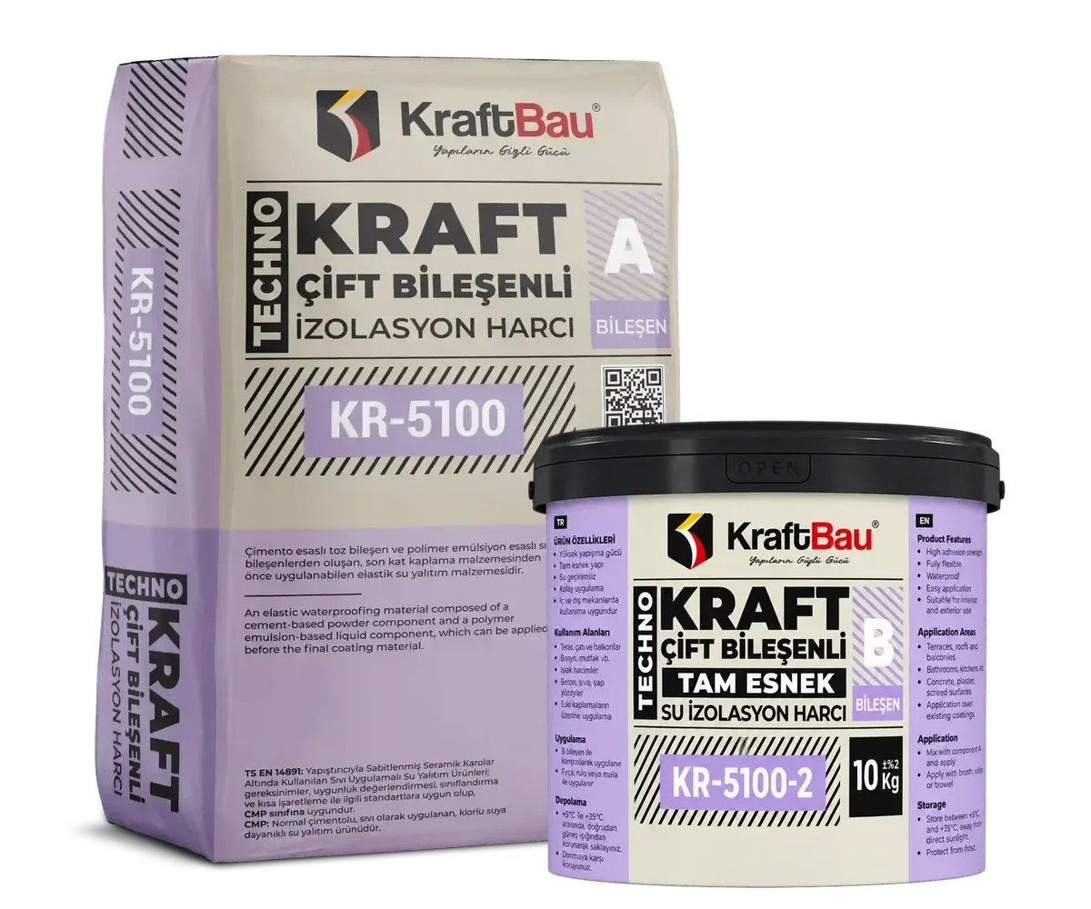 Techno Kraft Çift Bileşenli Tam Elastik Su İzolasyon Harcı KR-5100 + KR-5100-2 Gri