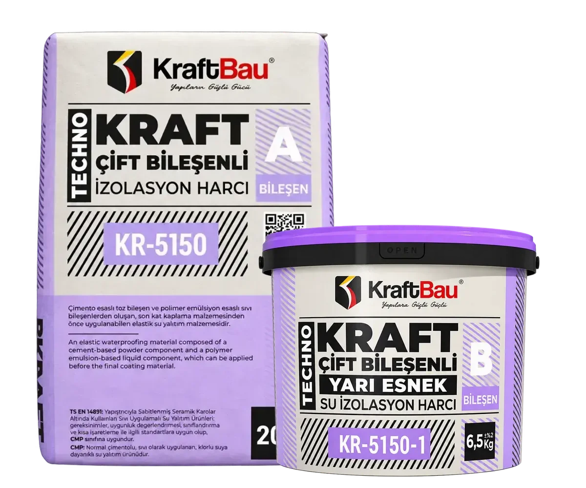 Techno Kraft Çift Bileşenli Yarı Elastik Su İzolasyon Harcı KR-5150 + KR-5150-1 Beyaz