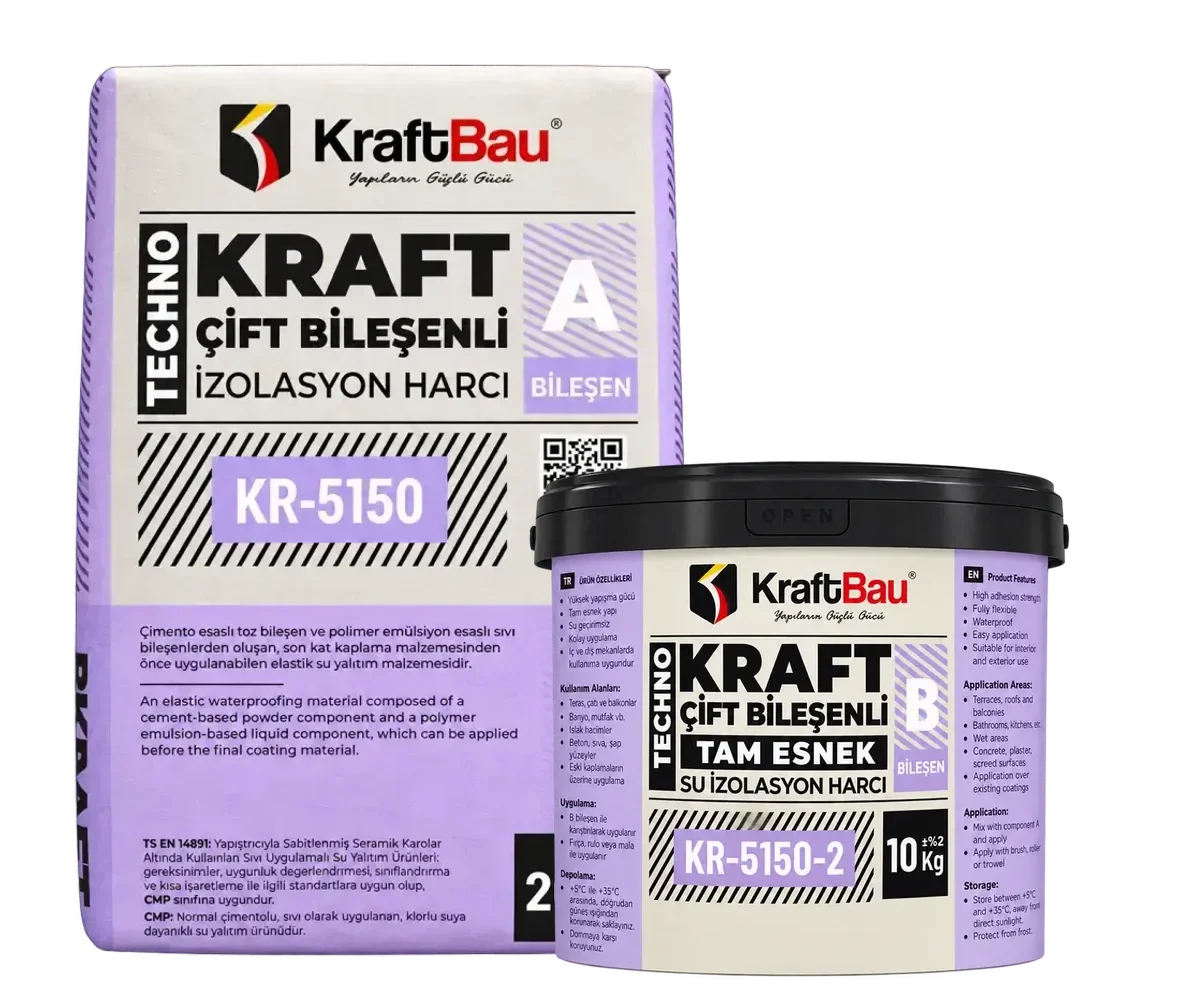 Techno Kraft Çift Bileşenli Tam Elastik Su İzolasyon Harcı KR-5150 + KR-5150-2 Beyaz