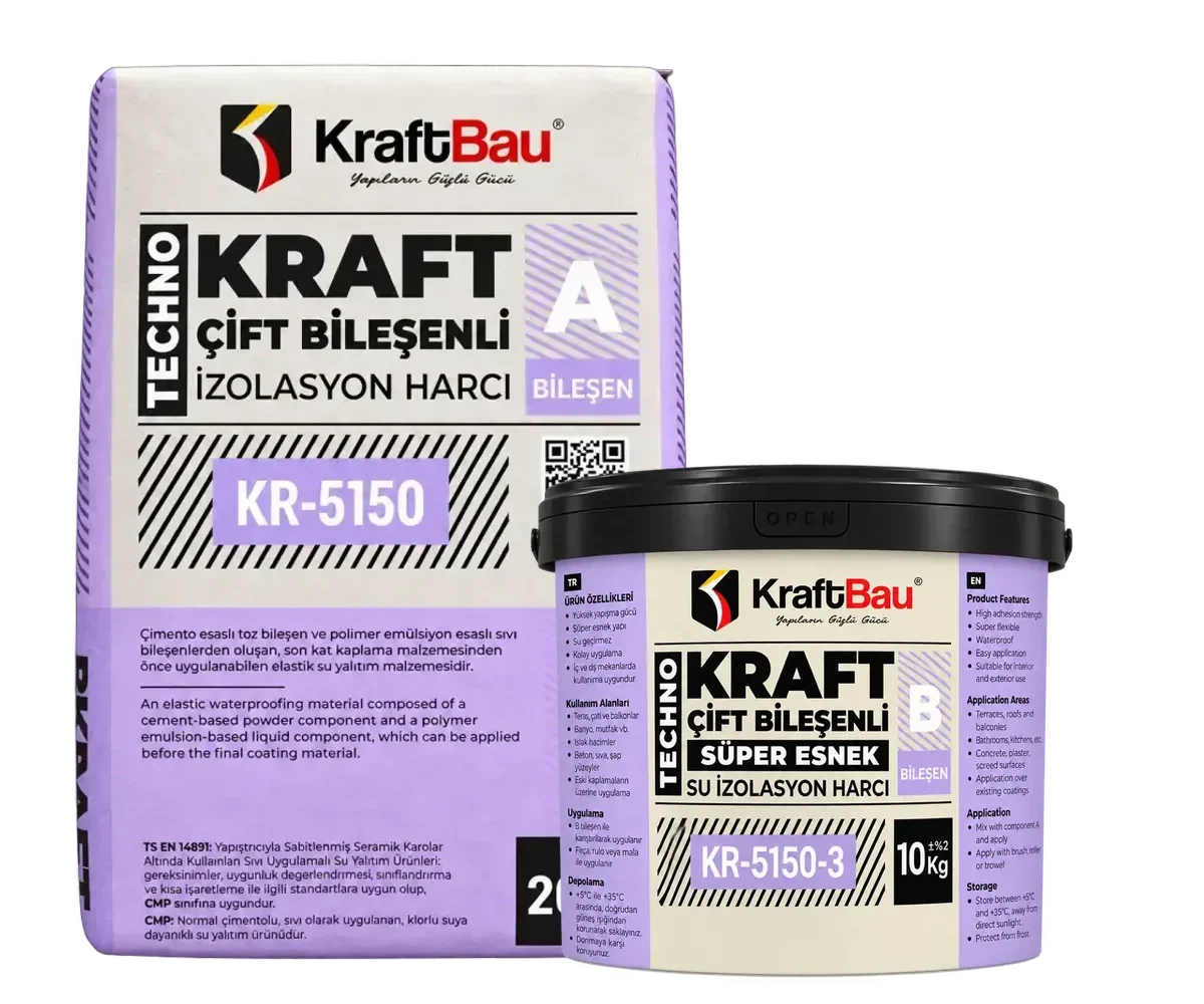 Techno Kraft Çift Bileşenli Süper Elastik Su İzolasyon Harcı KR-5150 + KR-5150-3 Beyaz