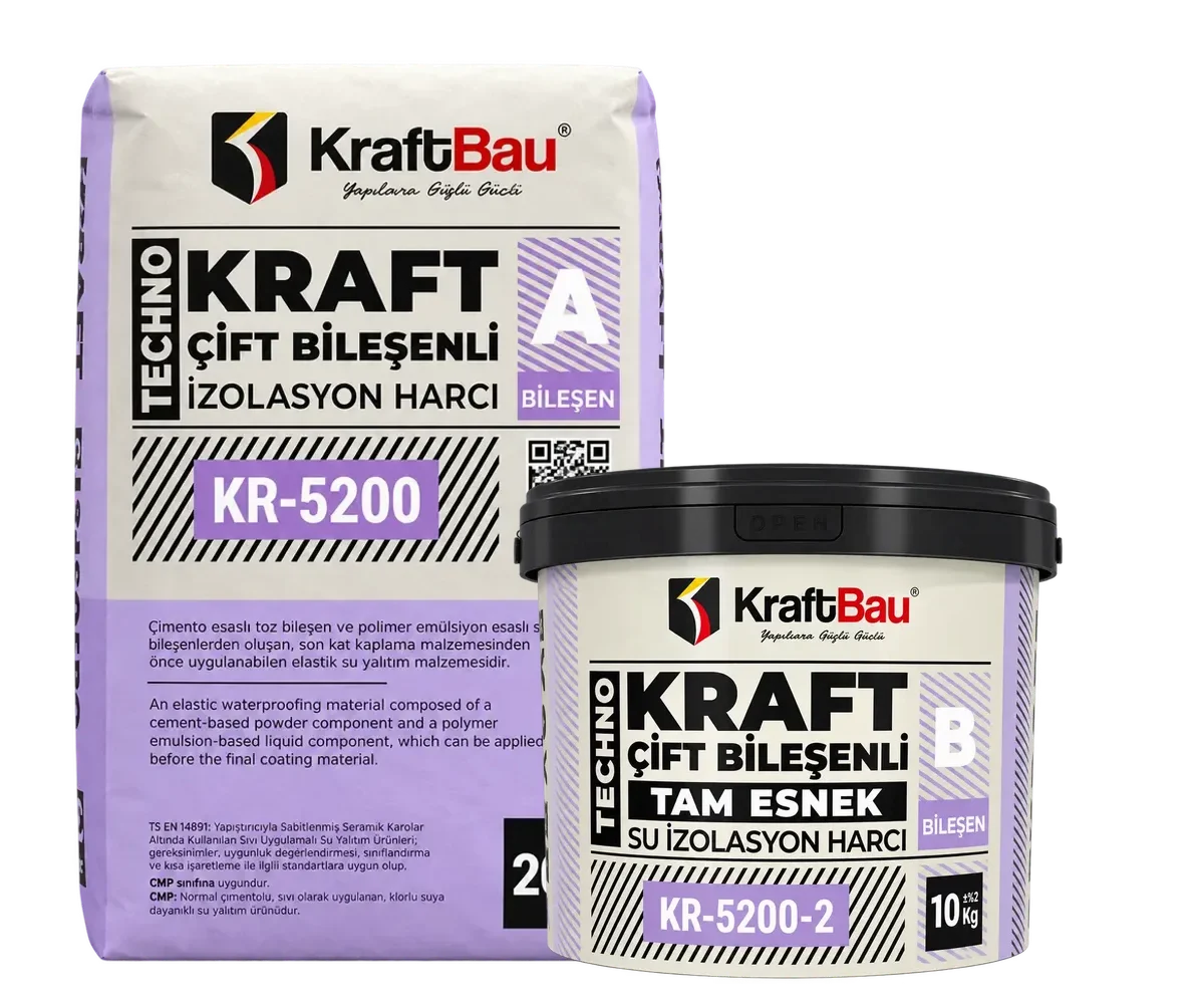 Techno Kraft Çift Bileşenli UV Dayanımlı Tam Elastik Su İzolasyon Harcı KR-5200 + KR-5200-2 Beyaz
