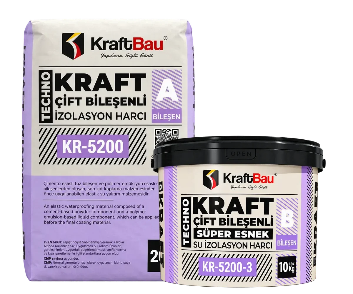 Techno Kraft Çift Bileşenli UV Dayanımlı Süper Elastik Su İzolasyon Harcı KR-5200 + KR-5200-3 Beyaz
